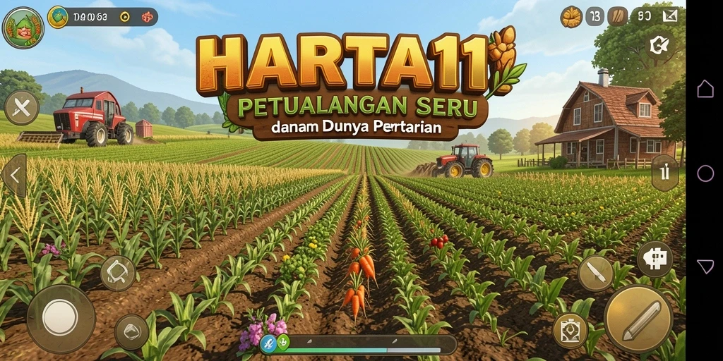 Tangkapan layar utama HARTA11 menampilkan gameplay seru di ladang pertanian.