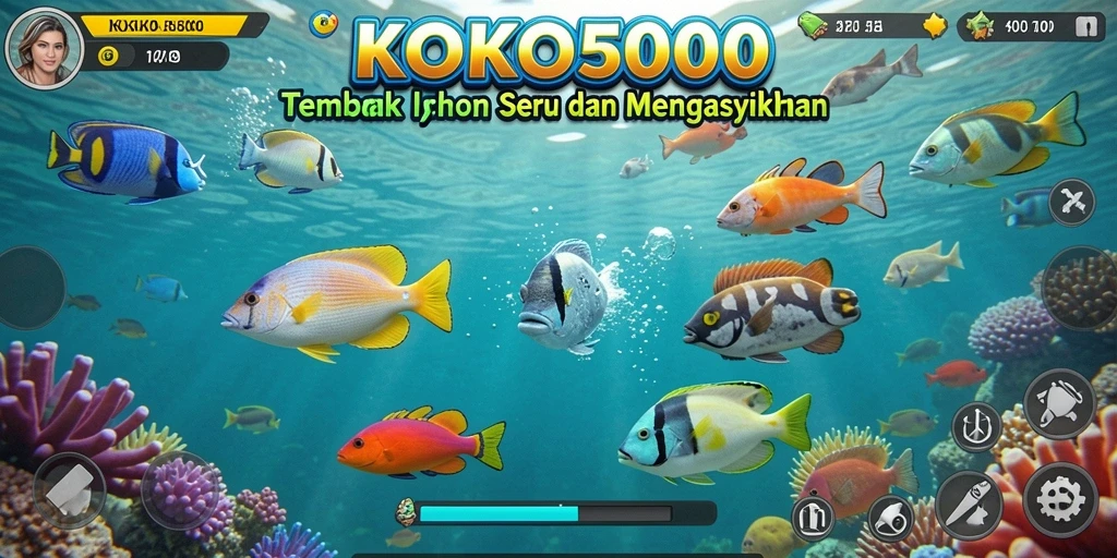 Tangkapan layar KOKO5000 menampilkan aksi seru permainan Tembak Ikan.