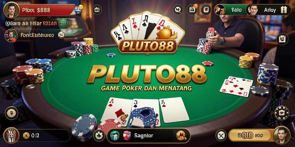 Screenshot gameplay <strong>PLUTO88</strong> yang menampilkan suasana Poker yang menegangkan.