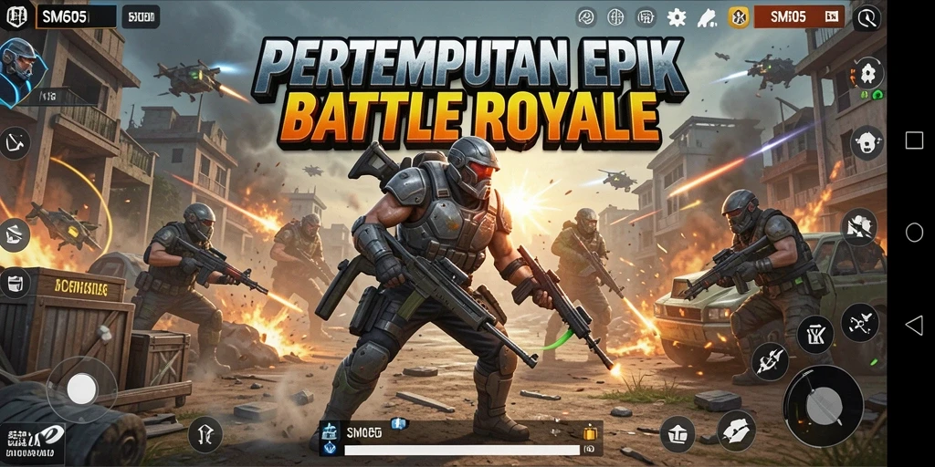 Screenshot utama SM605 menampilkan intensitas pertempuran Battle Royale.